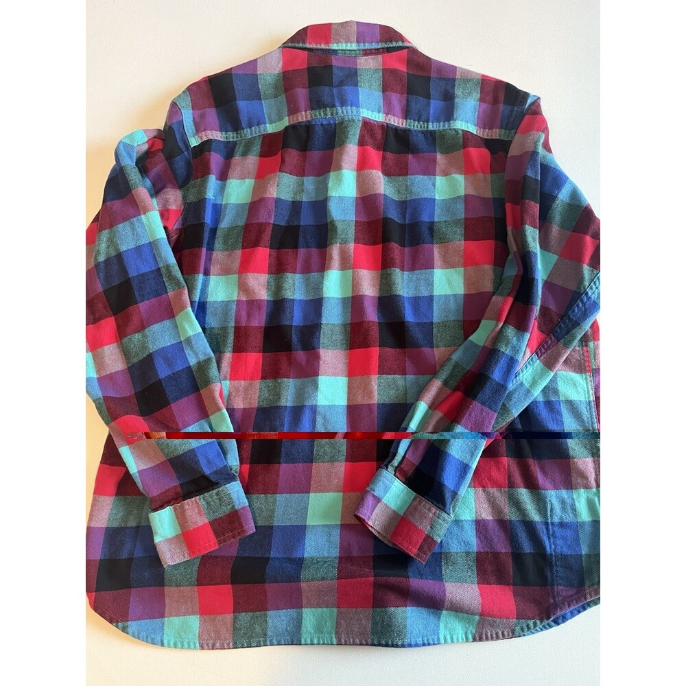 Columbia Cornell Woods Bright Aqua Buffalo Check Button Down Flannel Shirt L - Picture 10 of 12